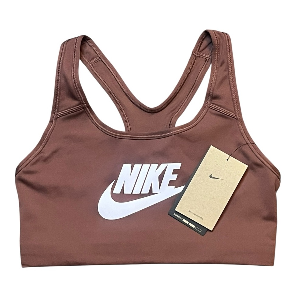 Nike Classic Swoosh Futura Women’s Medium Red Sepia Sports Bra Unpadded
